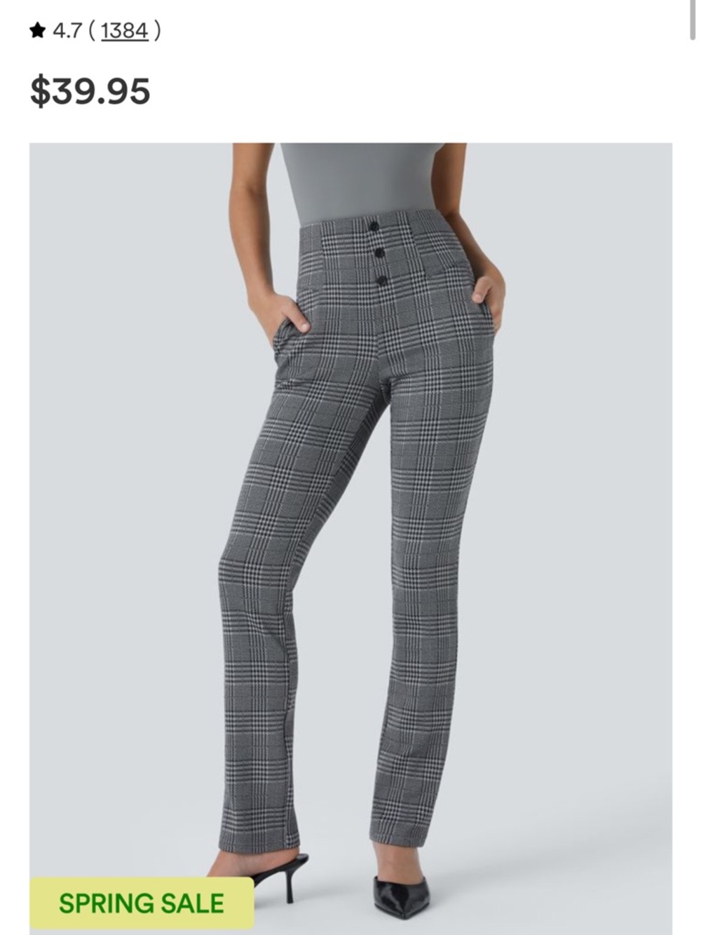 HALARA Gray Plaid High-Waist Straight-Leg Pants